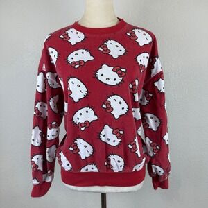 Hello Kitty Sweatshirt‎ Sanrio Red All Over Print XS Womens Crew Neck Pullover